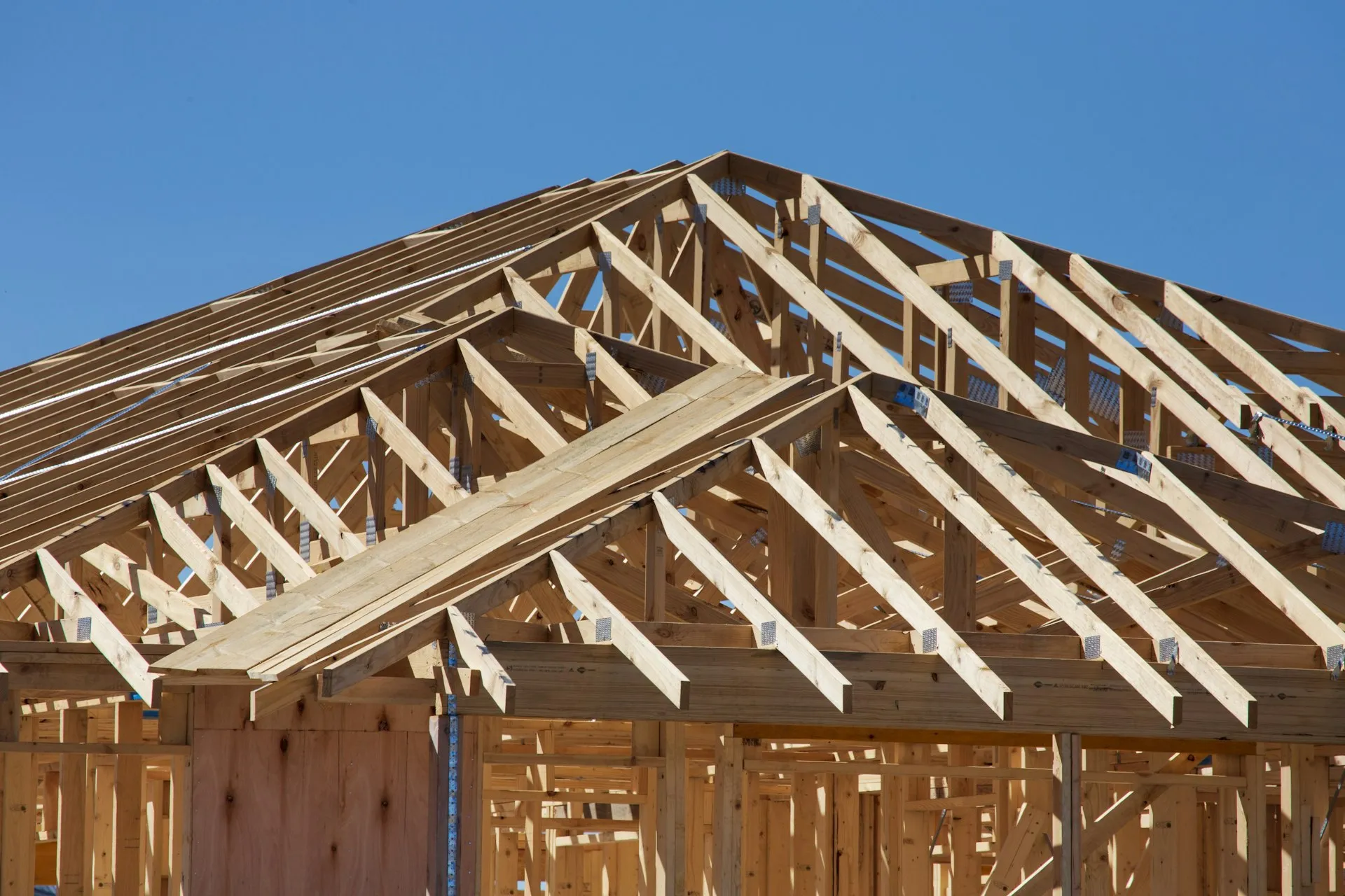 Home addition with wood framing under construction