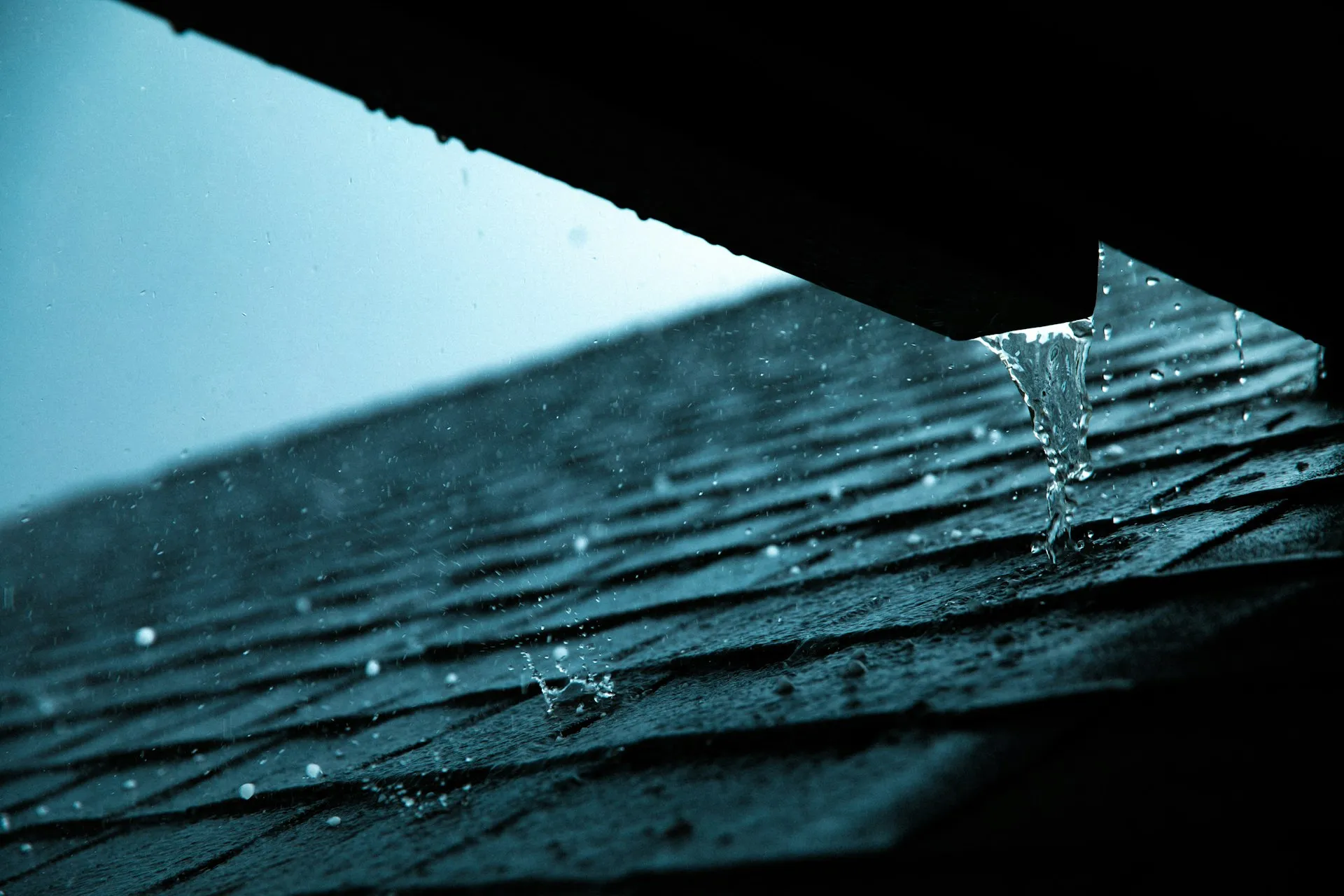 Close-up of seamless rain gutter on residential roof