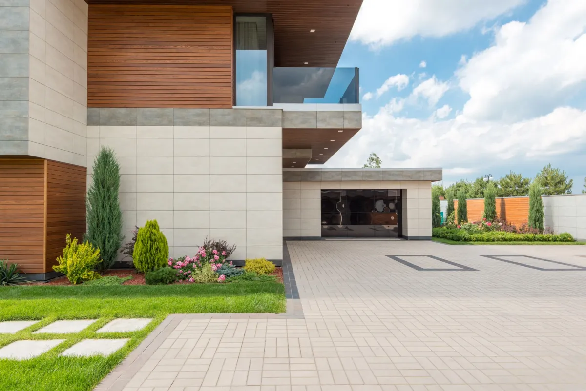 Freshly poured concrete driveway at a residential home